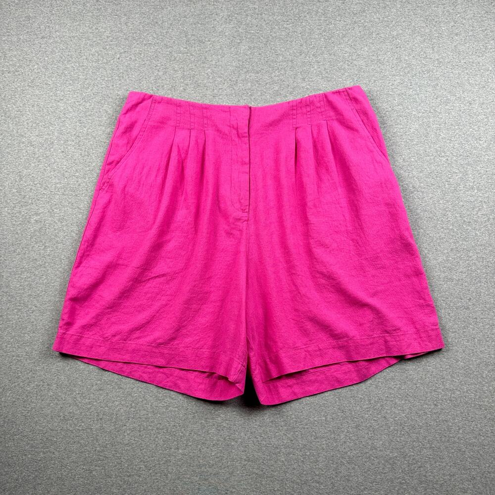 Topshop Shorts Womens 14 Pink High Waist Pleated Linen Blend Preppy Summer NWOT